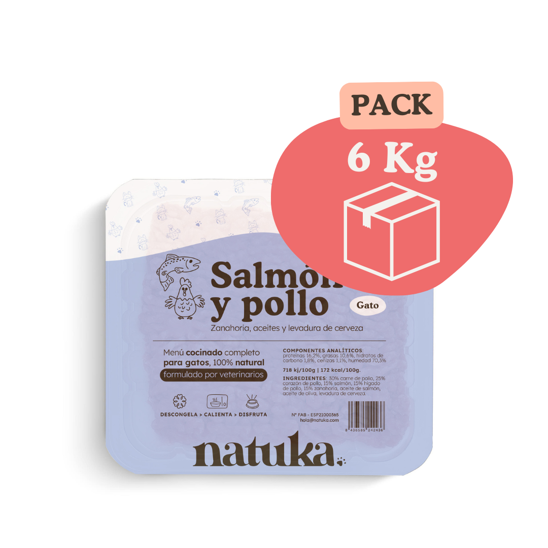 Menú COCINADO para gato de pollo y salmón