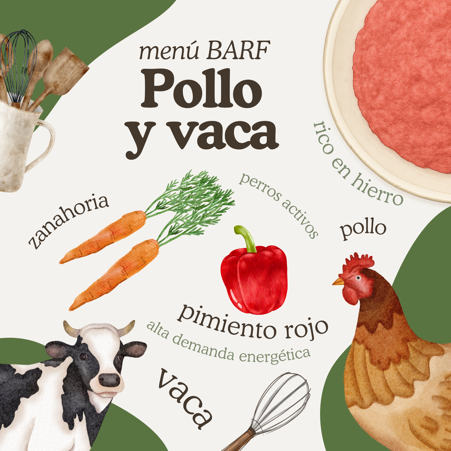 Menú BARF de pollo y vaca