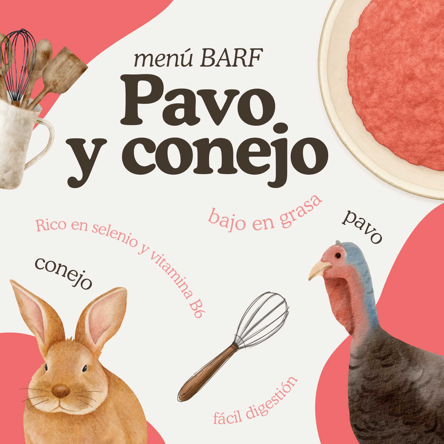 Menú BARF de gato de pavo y conejo