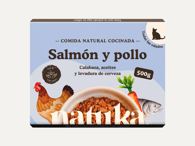 Menú COCINADO para gato de pollo y salmón