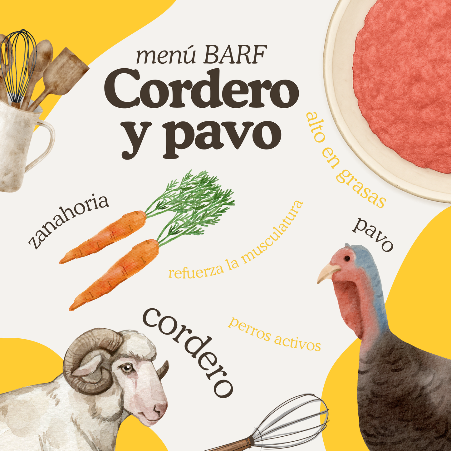 Menú BARF de cordero y pavo