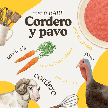 Menú BARF de cordero y pavo