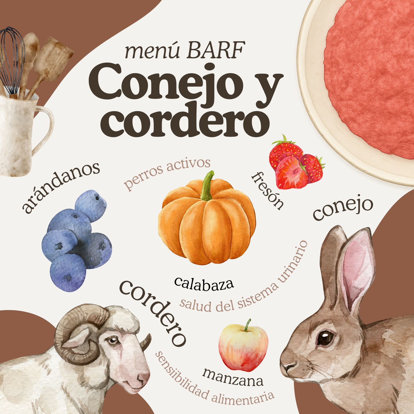 Menú BARF de conejo y cordero