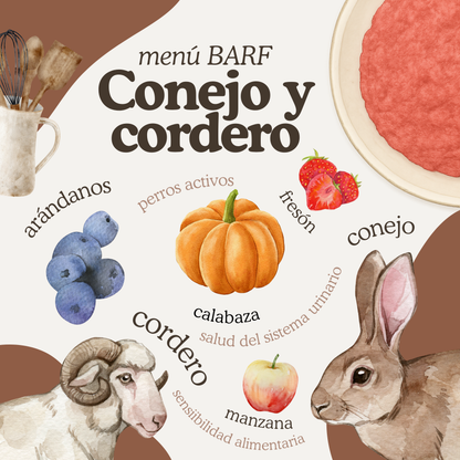 Menú BARF de conejo y cordero
