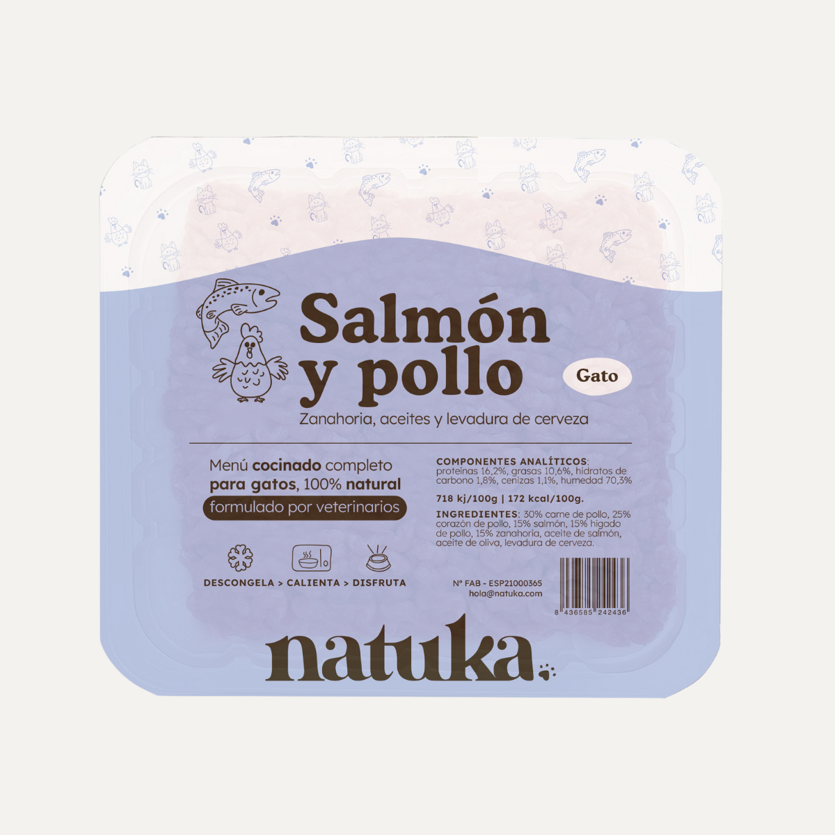 Menú COCINADO para gato de pollo y salmón