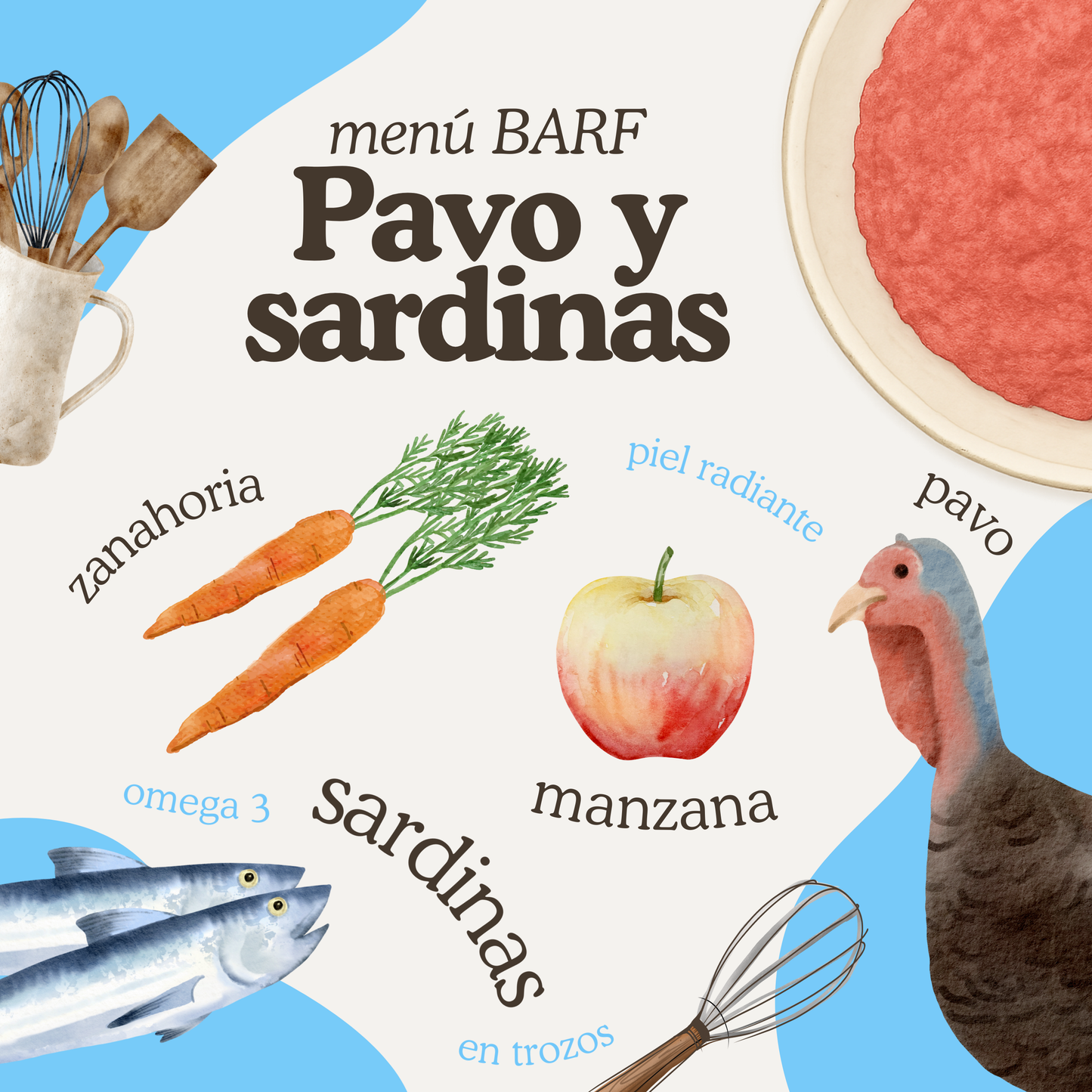 Menú BARF de pavo y sardinas