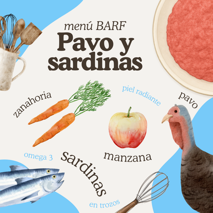Menú BARF de pavo y sardinas
