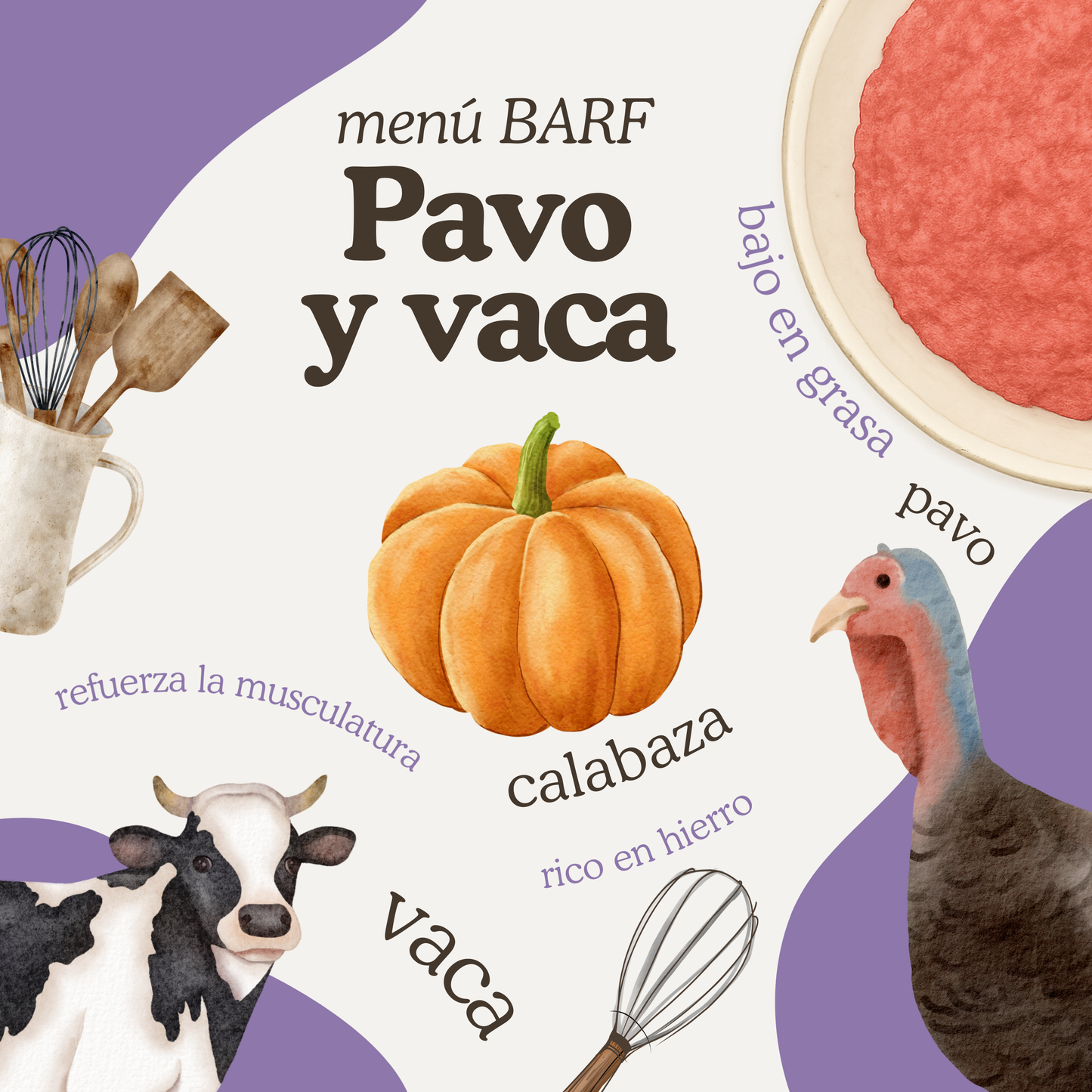 Menú BARF de pavo y vaca