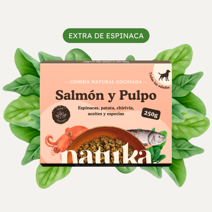 Menú COCINADO salmón y pulpo EDICIÓN LIMITADA CON EXTRA DE ESPINACAS.