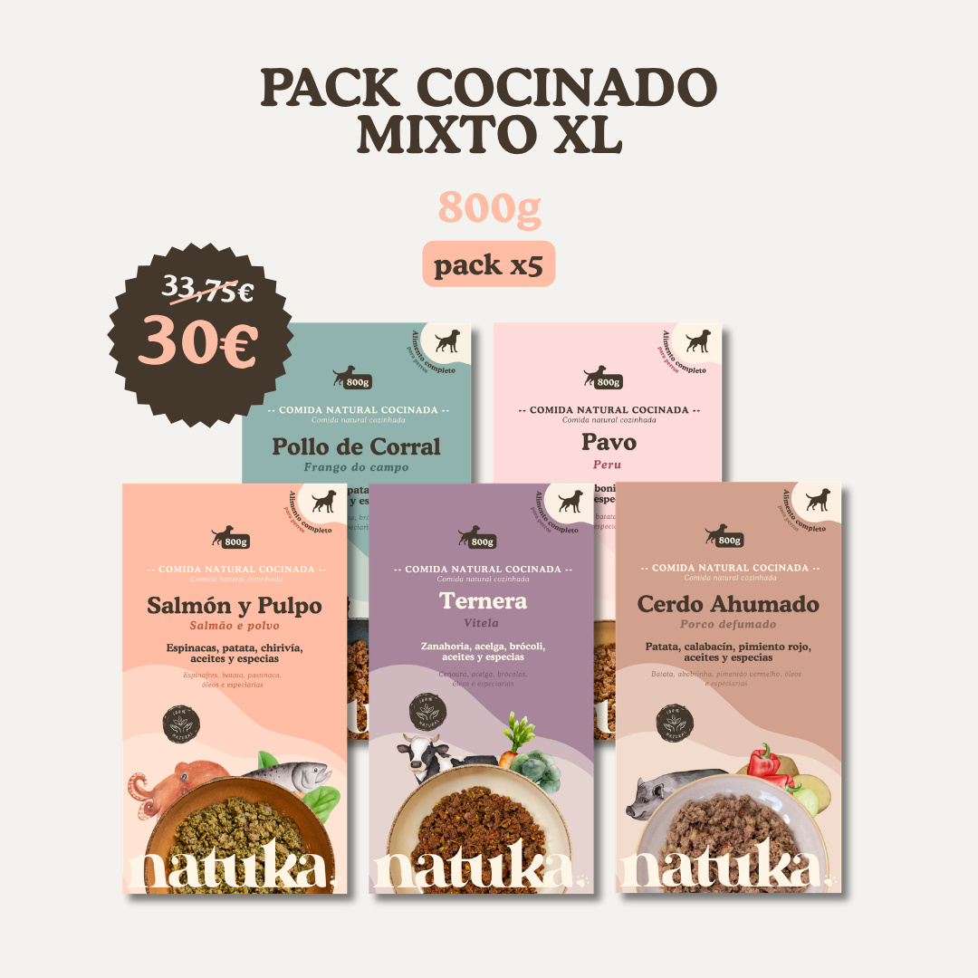 Pack menús cocinados XL para perros (5 unidades) - 800gr