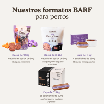 Menú BARF de pavo y vaca