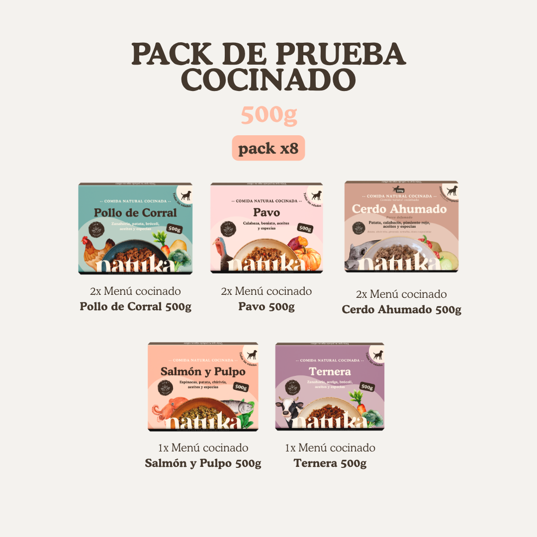 Pack de prueba menús cocinados para perros (8 unidades) - 500gr